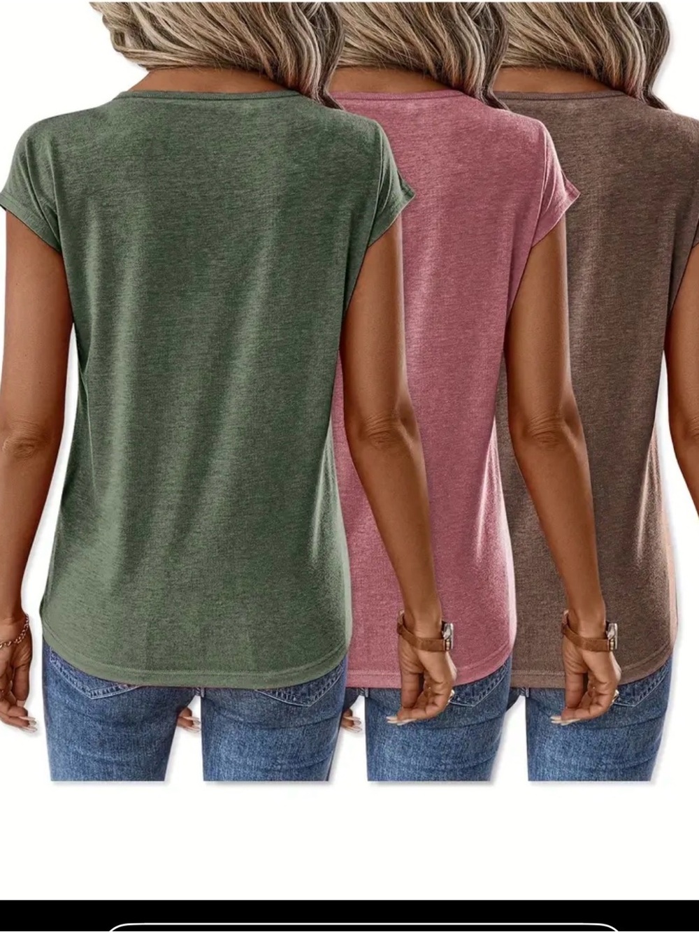 Bliwov 3 Pack Womens Cap Sleeve Tops V Neck T Shirts Summer Spring Vacation - Picture 3 of 4